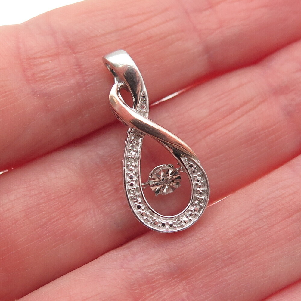 925 Sterling Silver 10K Rose Gold Real Diamond Infinity Charm Pendant